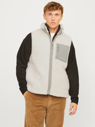 Jack & Jones Steppweste JACK & JONES JORVESTERBRO TEDDY BODYWARMER AW24 NOOS, Herren, Gr. XS, weiss (cloud dancer), Web, Fleece, Obermaterial: 100% Polyester, unif
