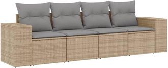 vidaXL Juego De Sof&aacute;s Jard&iacute;n Con Cojines 4 Pzas Rat&aacute;n Sint&eacute;tico Beige Vidaxl