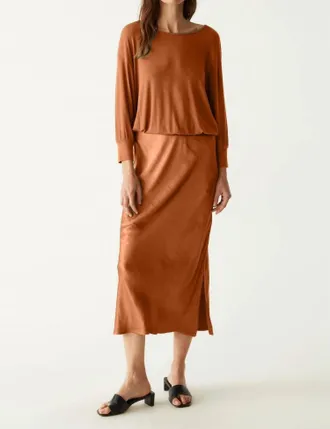 Michael Stars Nadia Mixed Fabric Satin Dress In Toffee
