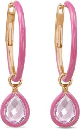 NSR Nina Runsdorf rose quartz rose gold huggies earrings - women - 18kt Rose Gold/quartz - One Size - Pink