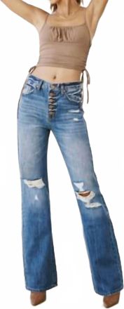 Kancan Ultra High Rise Exposed Button 90s Flare Jeans In Medium Wash