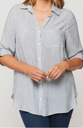Velvet Heart Elisa Striped Roll Sleeve Shirt in Indigo White Stripe at Nordstrom Rack, Size 1X