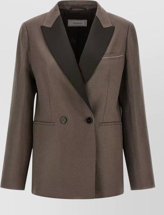 PESERICO linen satin blazer notch lapel buttons