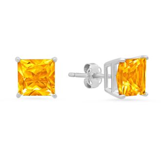 MAX + STONE 14k White Gold Solitaire Princess-Cut Gemstone Stud Earrings (7mm)