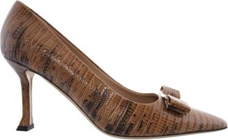 Ferragamo New Vara Sleek Croc-Embossed Pumps, Size 8.5 C