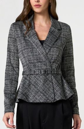Liverpool L.A. Belted Peplum Blazer in Black/multi Tweed Print at Nordstrom, Size X-Large