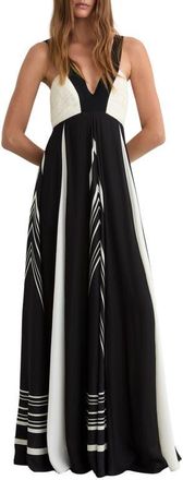 Reiss Tallie Mixed Print Maxi Dress in Black/Ivory at Nordstrom, Size 4 Us