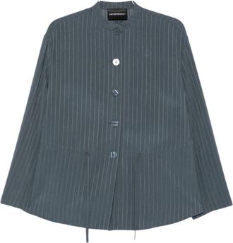 Emporio Armani Nauwsluitende Pinstripe Jas met Trekkoord in de Taille - Dames - Overhemden - Grijs - XL - Leer - Overhemden