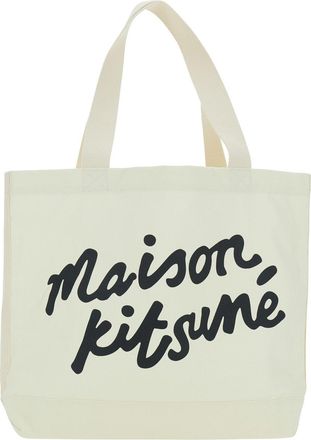 Maison Kitsuné White Shopper With Maxi Logo Lettering On The Front In Cotton Man