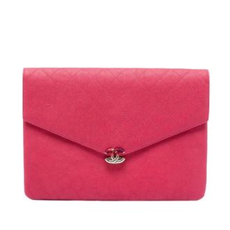 Chanel Pre-owned Quilted Caviar Leather Clutch - Dames - Pre-owned - Roze - Maat: ONE Size Leer