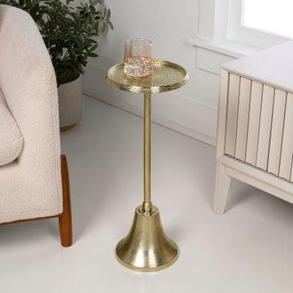 Jonathan Y Designs Irida 24 Art Deco Designer Pedestal Drink Table and Decorative End Table with Hammered Round Top and Bell Base, Antique Nickel