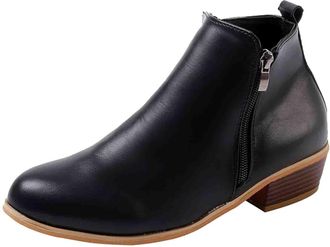 Generic UK Womens Chelsea Boots Elegant Side Zip Western Boots Comfortable Leather Short Boots Lightweight Single Shoes Chunky Heel Comfy Casual Walking Shoes