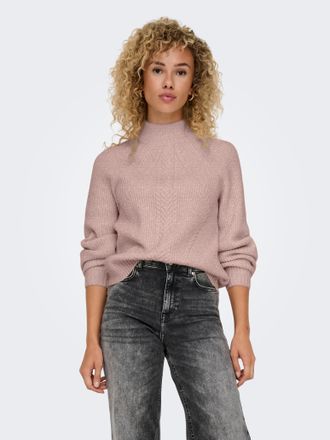 Only Stehkragenpullover ONLY ONLKATIA LS DETAIL HIGHNECK CC KNT, Damen, Gr. S, rosa (rose smoke detail:melange), Strick, Obermaterial: 50% Viskose, 27% Nyl