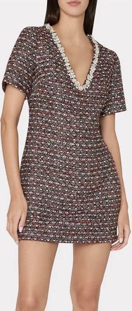 Milly Nyla Tweed Crystal Dress In Scarlet Multi
