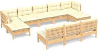 vidaXL Muebles De Jard&iacute;n 10 Piezas Cojines Madera De Pino Color Crema Vidaxl