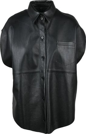 Maison Margiela Black Leather Shirt With Round Cut And Modern Silhouette