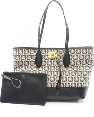 Ferragamo Canvas Leather Pouch Tote Bag (Pre-Owned)