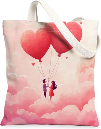 Generic Romantic Valentines Day Canvas Tote Bag for Shopping 13x15, Man and Wife Couple Wedding Reusable Grocery Print Pattern Bag for Women, Fun Lover Beach 