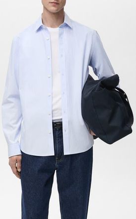 Mango Stripe Slim Fit Button-Up Shirt in Sky Blue at Nordstrom, Size Medium