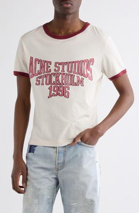 Acne Studios Eram College Logo Ringer Graphic T-Shirt in Off White/burgundy at Nordstrom, Size X-Large