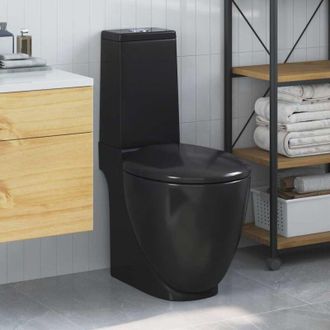 vidaXL Vidaxl - Inodoro Wc Redondo De Cer&aacute;mica Con Cisterna Negro