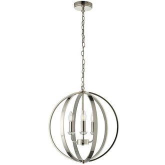 Loops Hanging Ceiling Pendant Light Bright Nickel Globe Shade 3 Bulb Orb Loop Lamp in Metallics