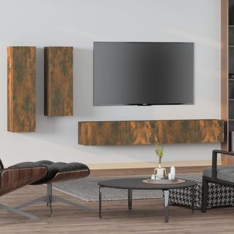 Berkfield Home 4 Piece TV Cabinet Set Smoked Oak Engineered Wood in Brown