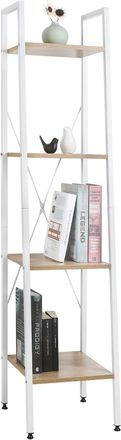 Woltu Estanteria Librer&iacute;a Oficina Estante Met&aacute;lico De Madera Y Acero Con 4 Estantes Blanco + Roble Claro - Woltu