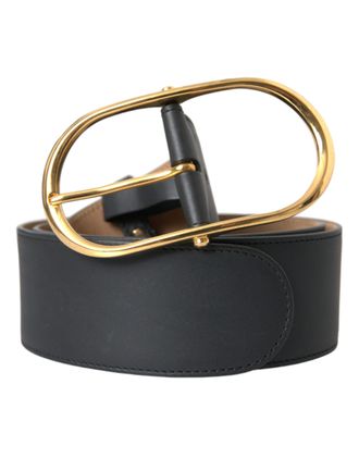 Dolce & Gabbana Black Leather Classic Metal Oval Buckle Mens Belt