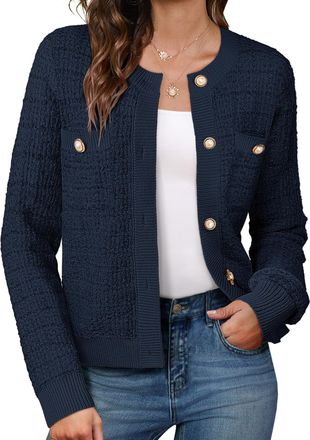 Grace Karin Coats for Women UK Elegant Ladies Knit Blazer Autumn Winter OL Warm Outing Coats Navy Blue XXL