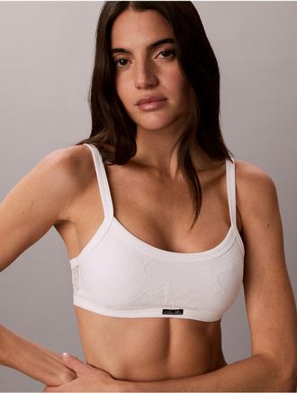 Calvin Klein Womens Icon Stretch Lace Lightly Lined Bralette - White - XL