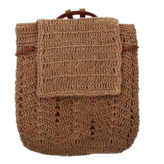Supvox Straw Woven Beach Bag Shoulder and Backpack Dual Use Light Brown Women Travel Tote Summer Weave Handbag
