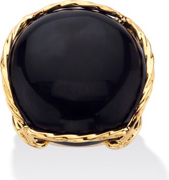 Palm Beach Jewelry Cabochon-Shaped Genuine Black Onyx Yellow Gold-Plated Pillow Ring