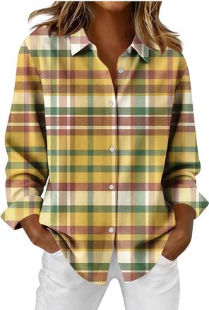 Generic Ladies Plaid Shirts UK 2025 Fashion Long Sleeve Collared Button Down Tops Fall Winter Casual Loose Fit Blouse Dressy Comfy Lightweight Going Out T-Shi