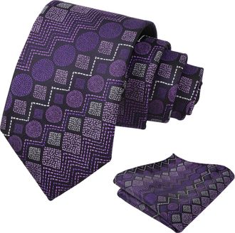 Alizeal Mens 8cm Irregular Patterned Necktie Novelty Party Wedding Business Tie and Hanky Set, Dark Purple