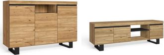 Skraut Home Skraut Home - Set Naturale Sal&oacute;n Comedor Con Patas, Mueble Auxiliar, Buffet-mueble Tv 160cm Roble Negro N&oacute;rdico