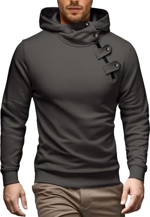 Generic Mens Fashion Hoodies Button Up High Neck Novelty Cargo Tactical Gym Athletic Streetwear Hooded Sweatshirts Solid Color Slim Fit Fall Winter Workout St