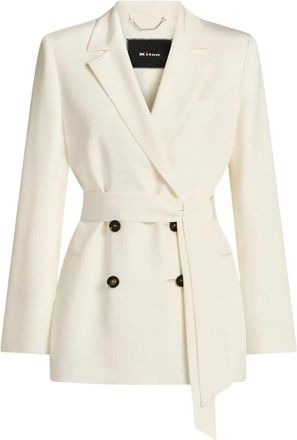Kiton Silk Satin Double-Breasted Jacket - Dames - Blazers - Wit - M - Leer - Jassen