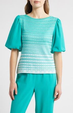 Ming Wang Stripe Mixed Media Jacquard Tunic in Emerald Awe/Calypso Blue at Nordstrom Rack, Size X-Large