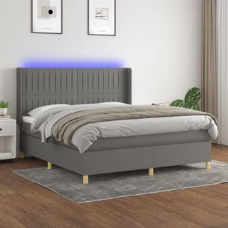 vidaXL Vidaxl - Cama Box Spring Colch&oacute;n Y Luces Led Tela Gris Oscuro 160x200 Cm