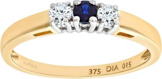 Jewelco London 9ct Gold 15pts Diamond 15pts Sapphire 4 Claw Trilogy Ring - PR0AXL6007YSA