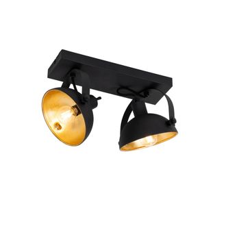 QAZQA Industrial Plaf&oacute;n Industrial Negro Con Dorado 2 Luces Regulables - Magnax Acero Alargada Adecuado Para Led Max. 2 X 40 Watt - Qazqa