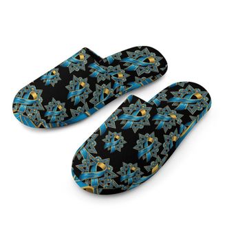 Generic Israel1 Star Ribbon Can-cer Awareness Mens Cozy Memory Foam Slippers Warm Cotton House Shoes Comfy Slipper for Indoor Outdoor