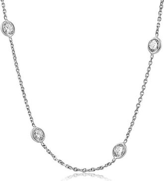 Pompeii3 4Ct Diamonds By The Yard Necklace 14K White Gold Lab Grown Station Pendant