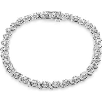 House of Brilliance Silver 1.0 Cttw Diamond Spiral Wave Curved-Link Tennis Bracelet in White at Nordstrom
