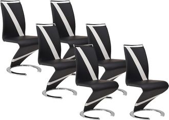 Vente-Unique Conjunto de 6 sillas TWIZY - Piel sint&eacute;tica - Negro con borde blanco