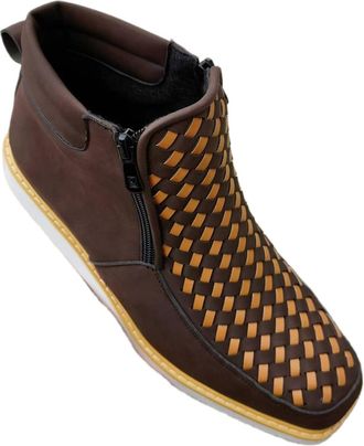 Generic Zenfaze Handcrafted Western Cowboy Boots, For Men, Square Toe Leather Style, With Double Side Zipper, Work Boot Design, Mens Shoes Category (Coffee,11