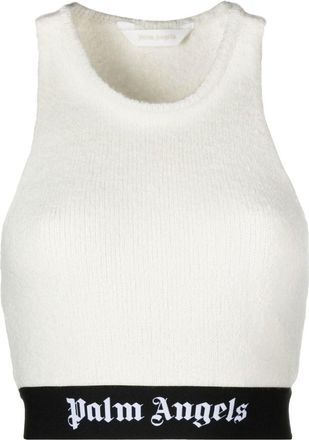 Palm Angels logo-underband cropped top - women - Cotton/Polyamide/Elastane - L - White