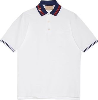 Gucci Cotton piquet polo with Interlocking G White Blue 658067-XJDI2-9692