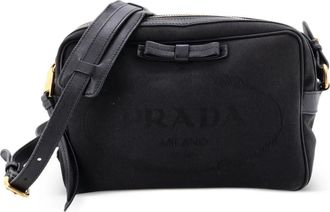 Prada Borsa a tracolla piccola in tela con logo - Nero